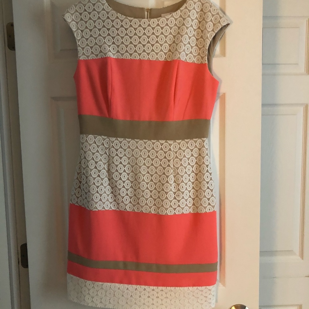 Striped cream and coral dress